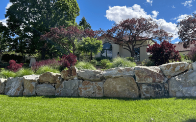 rock retaining wall with beautiful landscape